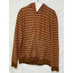 Prana Men’s Large Brown Rust Striped Hooded Jacket Zip Front Lightweight Outdoor